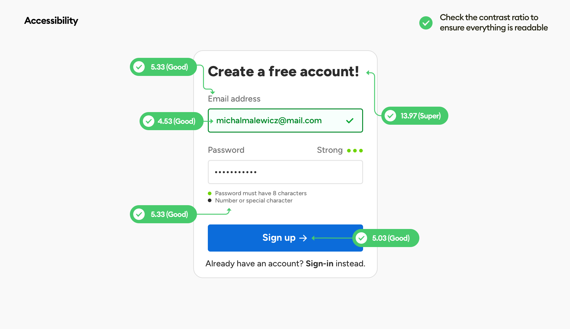 registration form accessibility contrast check