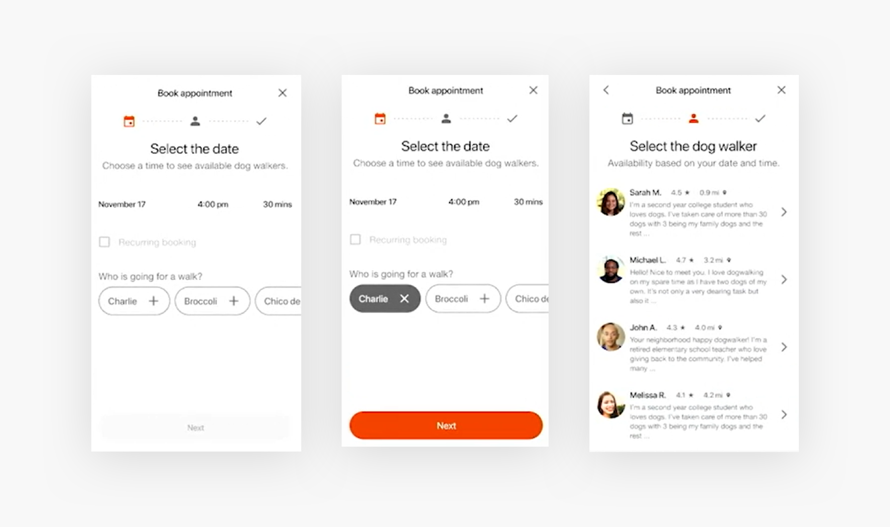 Original Google UX Course Dog Walking app flow